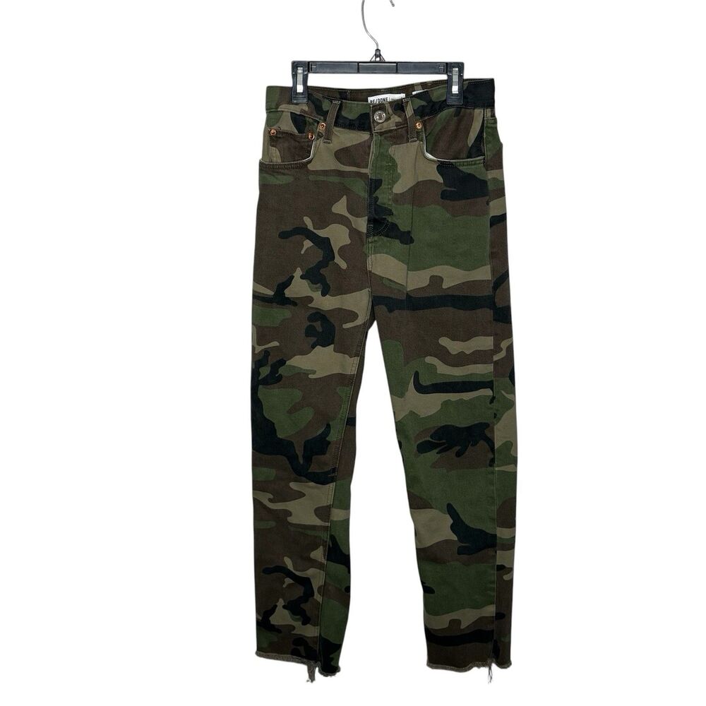 REDONE Jeans Womens 27 x 27 Stove Pipe High Rise Straight 70's Camo Raw Hem USA